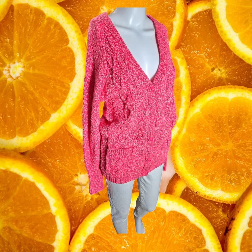 Aeropostale Women's Pink Heathered Braided Long Sleeve Button-Up Cardigan Size S